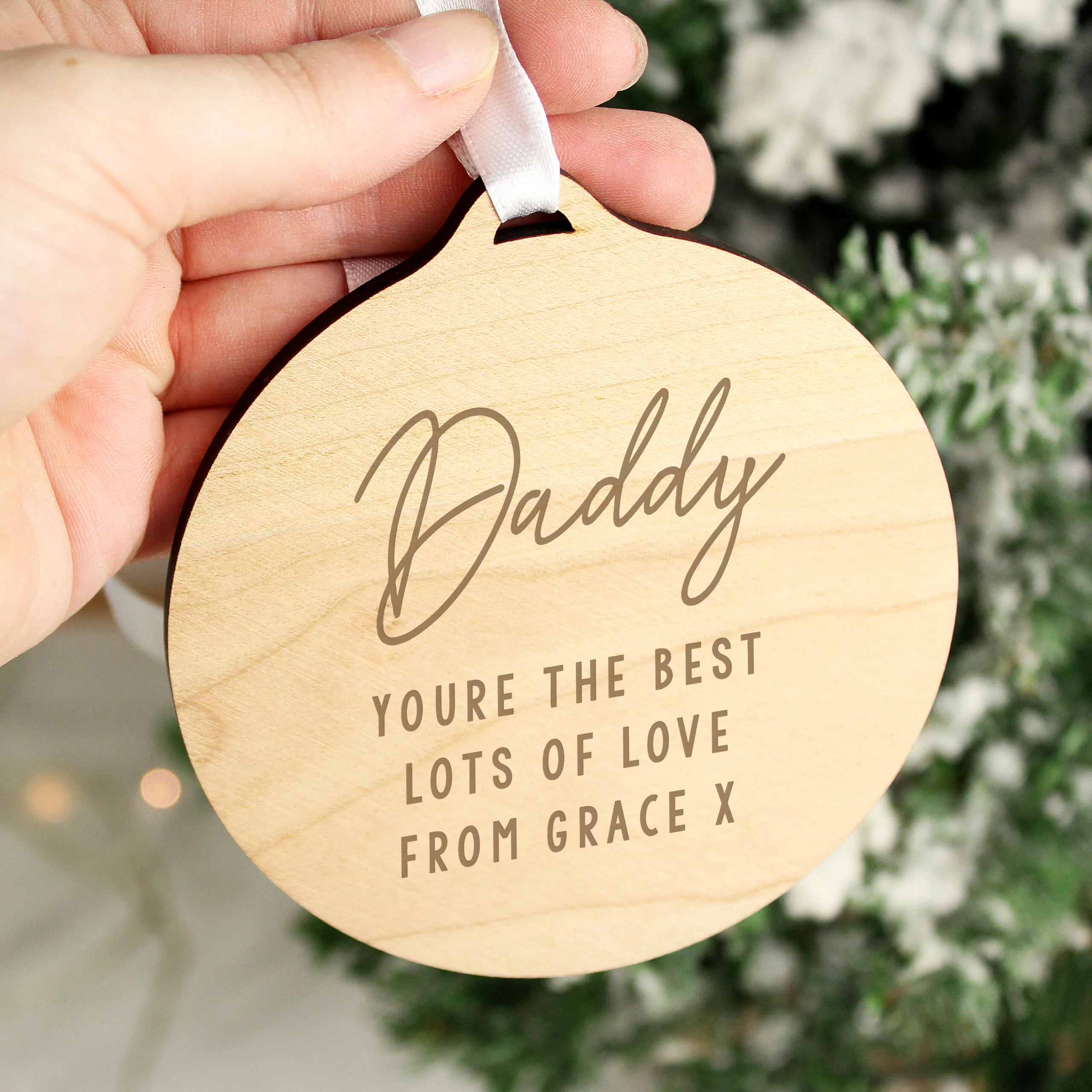 Personalised Any Message Hanging Round Wooden Decoration - Image 5