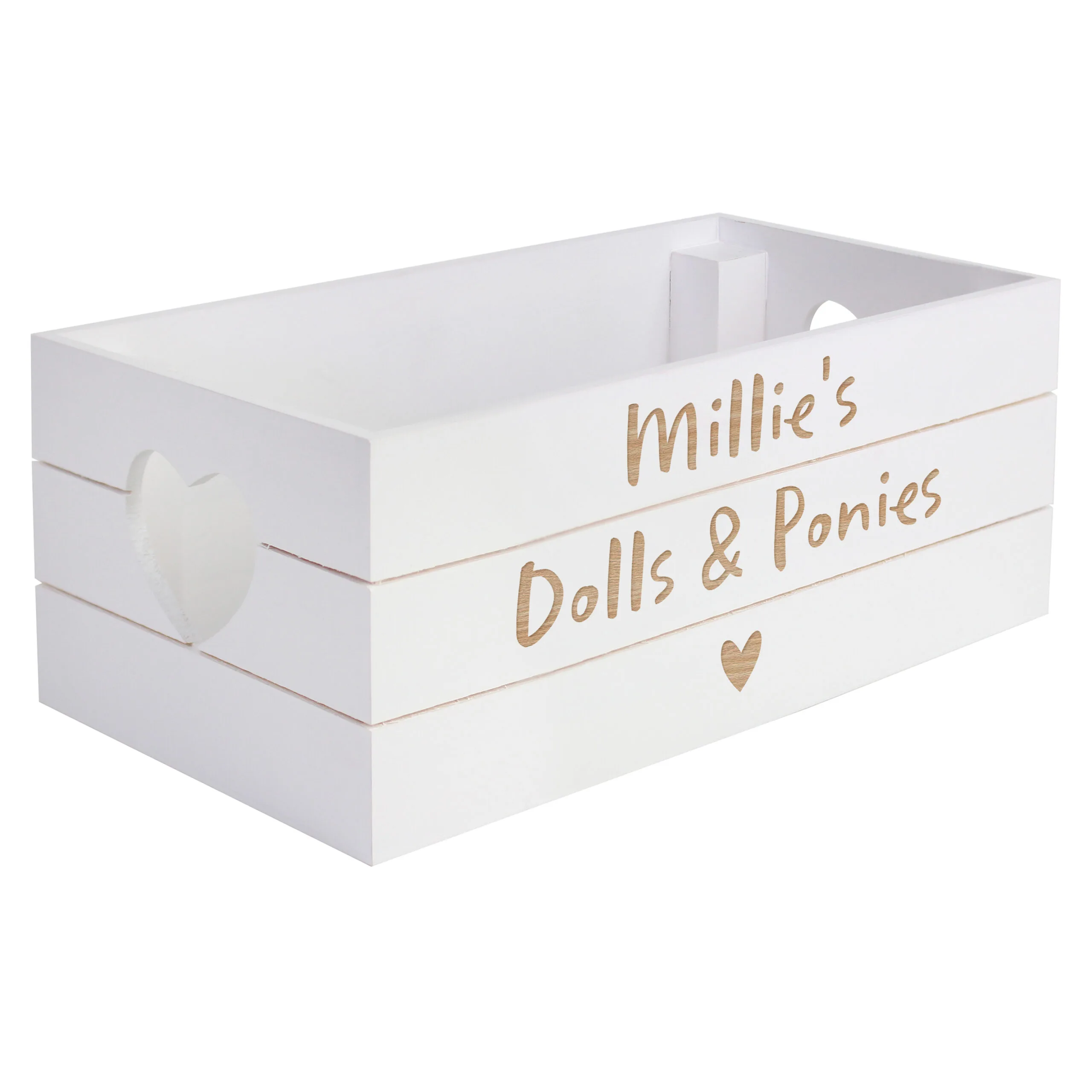 Personalised Any Message Heart Motif Small White Wooden Storage Crate - Image 5