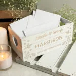 Personalised Any Message Leaf Design Small White Wooden Storage Crate - Image 2