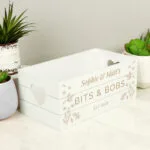 Personalised Any Message Leaf Design Small White Wooden Storage Crate - Image 3