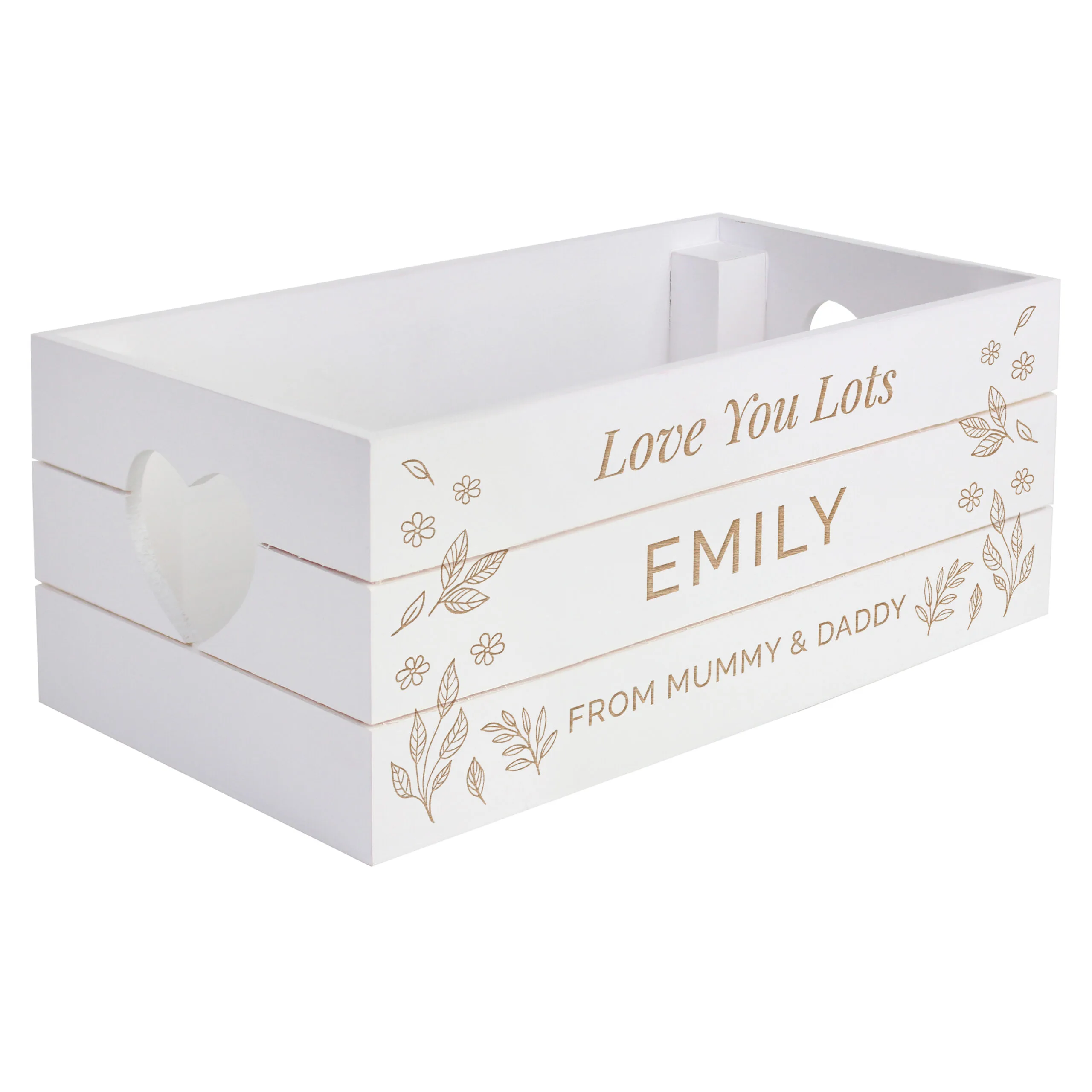 Personalised Any Message Leaf Design Small White Wooden Storage Crate - Image 6