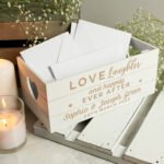 Personalised 'Love, Laughter And Happily Ever After' Small White Wooden Storage Crate