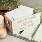 Personalised 'Love, Laughter And Happily Ever After' Small White Wooden Storage Crate - Image 2