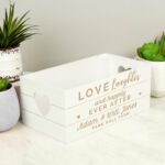 Personalised 'Love, Laughter And Happily Ever After' Small White Wooden Storage Crate - Image 4