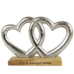 Personalised Any Message Double Metal Heart Wooden Base Ornament - Image 5