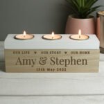 Personalised 'Our Life, Our Story, Our Home' Wooden Triple Tea Light Candle Box
