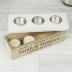 Personalised 'Our Life, Our Story, Our Home' Wooden Triple Tea Light Candle Box - Image 2
