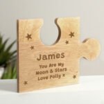Personalised Any Message Stars Design Wooden Jigsaw Piece Coaster