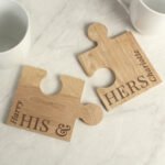 Personalised 'His & Hers' Wooden Jigsaw Piece Coaster Set
