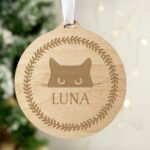 Personalised Cat Design Round Wooden Bauble
