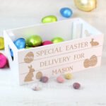 Personalised Easter Bunny & Eggs Design Small White Wooden Storage Crate - Image 2