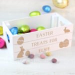 Personalised Easter Bunny & Eggs Design Small White Wooden Storage Crate - Image 4
