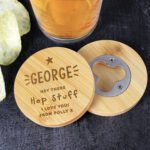Personalised Any Message Star Motif Bamboo Bottle Opener Coaster - Image 4