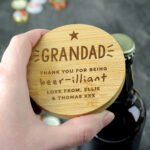 Personalised Any Message Star Motif Bamboo Bottle Opener Coaster - Image 5