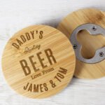 Personalised Any Message Bamboo Bottle Opener Coaster