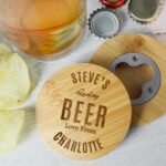 Personalised Any Message Bamboo Bottle Opener Coaster - Image 2