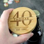 Personalised Big Age Birthday Bamboo Bottle Opener Coaster - Image 2