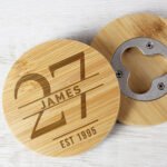 Personalised Big Age Birthday Bamboo Bottle Opener Coaster - Image 5