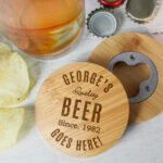 Personalised Any Message Bamboo Bottle Opener Coaster & Pint Glass Set - Image 2