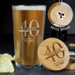 Personalised Big Age Birthday Bamboo Bottle Opener Coaster & Pint Glass Set - Image 2