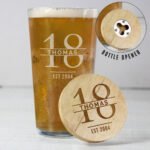 Personalised Big Age Birthday Bamboo Bottle Opener Coaster & Pint Glass Set - Image 4