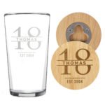 Personalised Big Age Birthday Bamboo Bottle Opener Coaster & Pint Glass Set - Image 8
