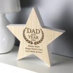 Personalised 'Dad of the Year' Rustic Wooden Star Decoration