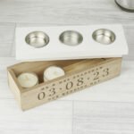 Personalised Special Date Wooden Triple Tea Light Candle Box - Image 2