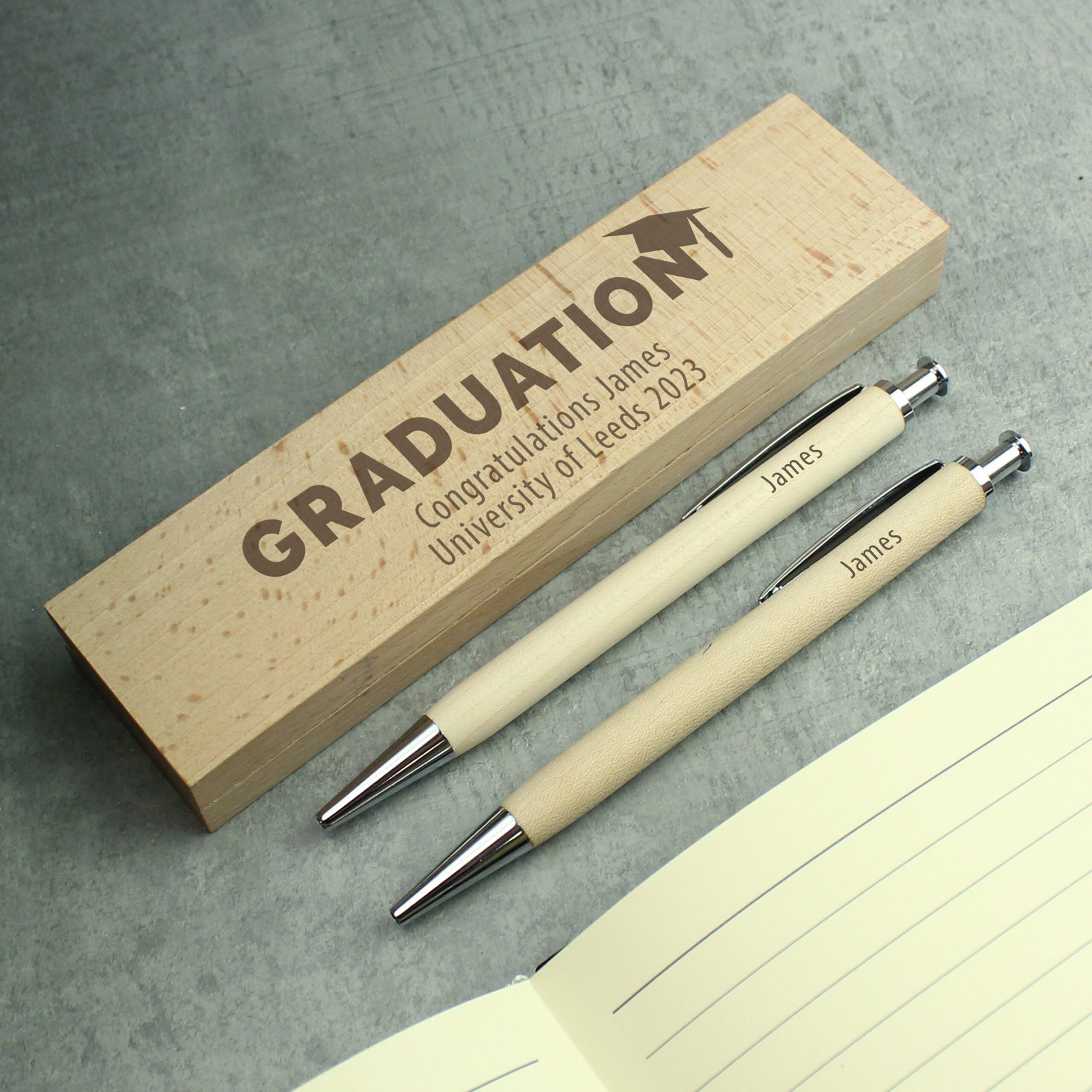 P0111E62 Personalised 'Graduation' Wooden Pen & Pencil Set Personalised 'Graduation' Wooden Pen & Pencil Set - Image 1