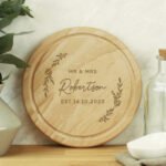 Personalised Any Message Laurel Design Round Wooden Chopping Board - Image 2