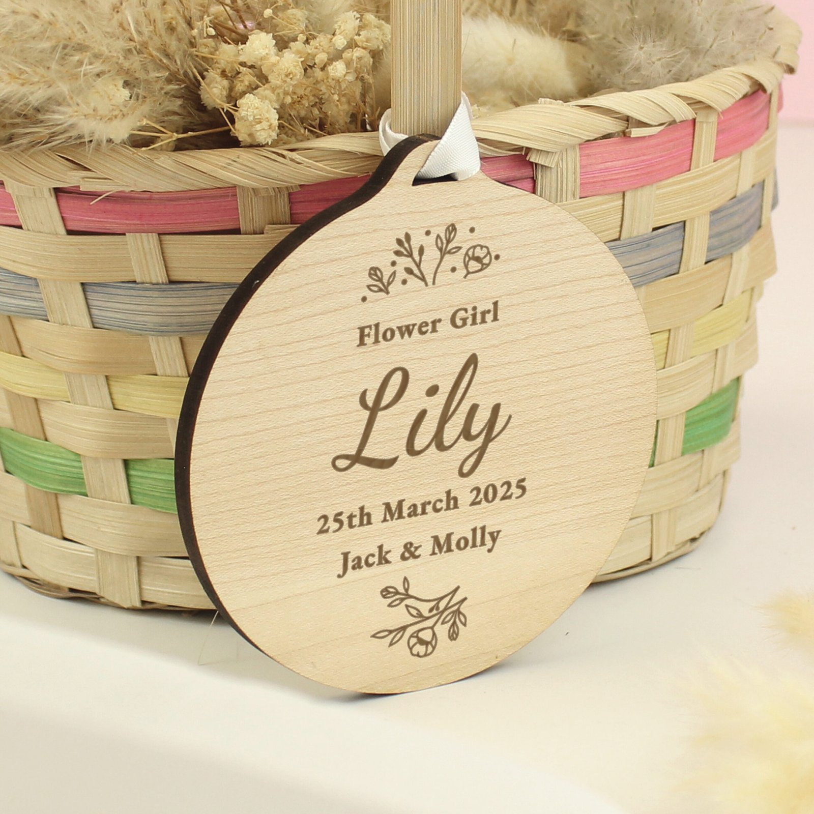 Personalised Floral Design Wedding Party Wooden Decoration/Gift Tag - Image 3