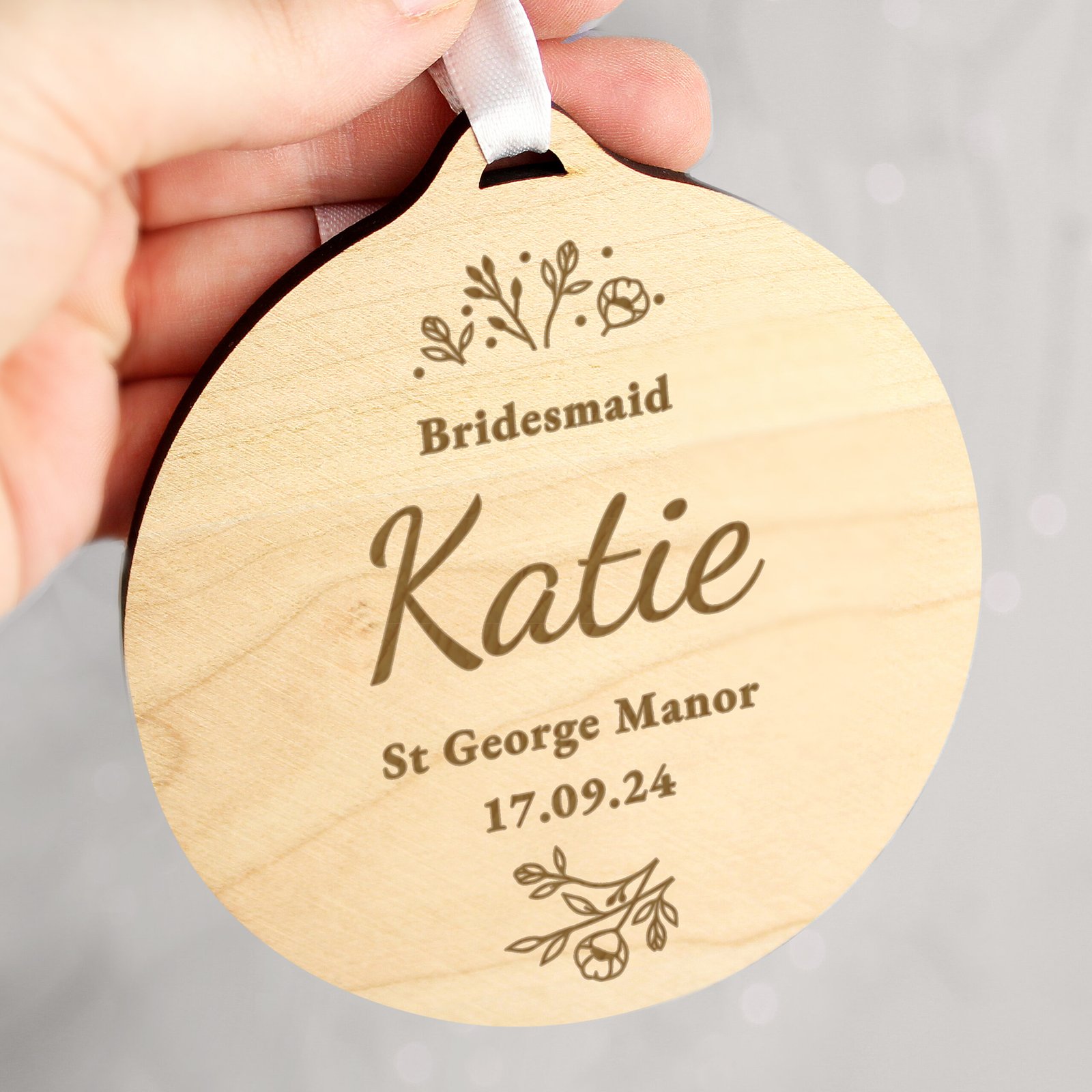 Personalised Floral Design Wedding Party Wooden Decoration/Gift Tag - Image 4