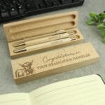 Personalised Highland Cow Design Wooden Pen & Pencil Set - Image 2