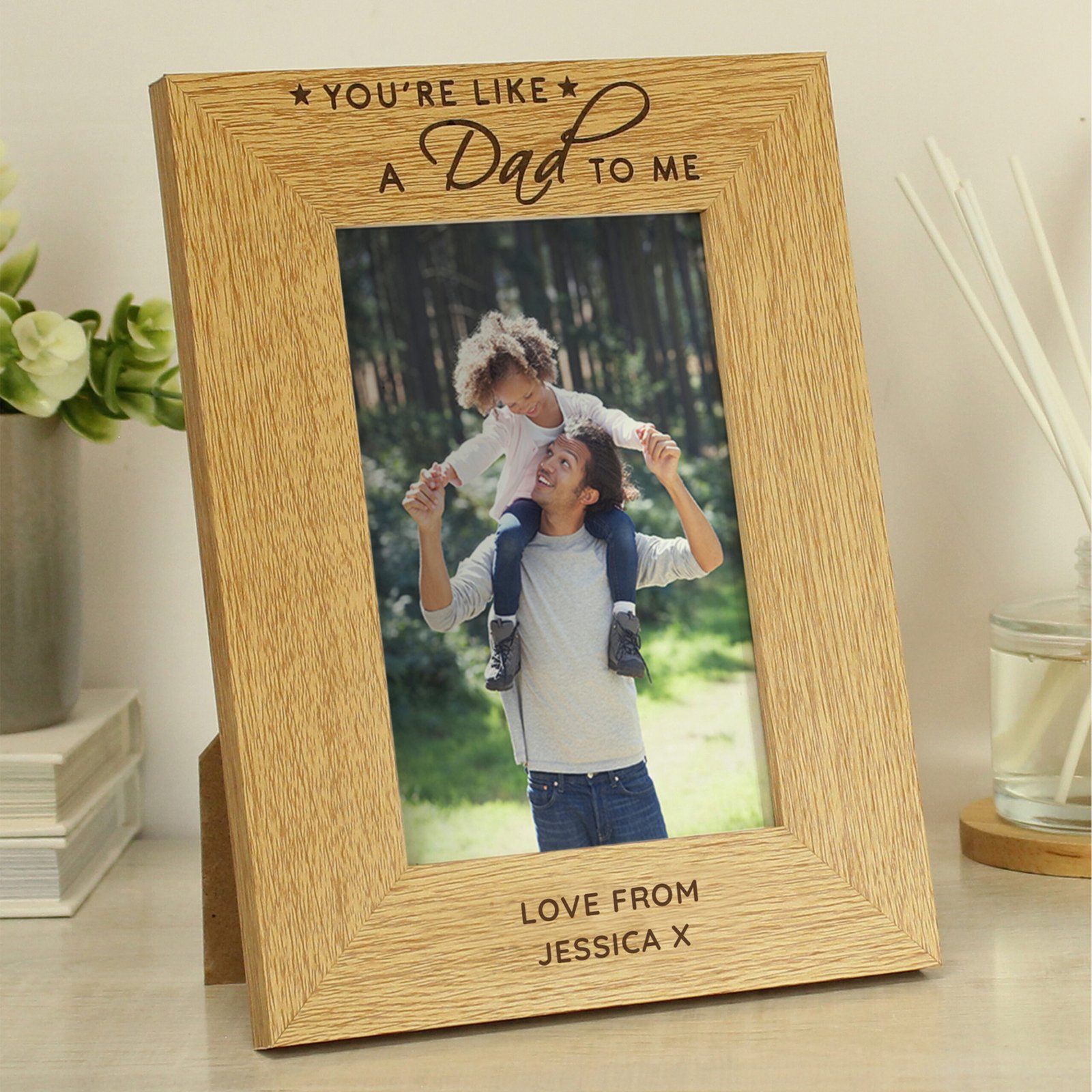 P0111F52 Personalised 'You're Like A Dad To Me' 4x6 Portrait Oak Finish Photo Frame Personalised 'You're Like A Dad To Me' 4x6 Portrait Oak Finish Photo Frame - Image 1