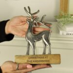 Personalised Any Message Metal Stag Wooden Base Ornament - Image 3