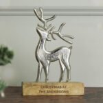 Personalised Any Message Metal Stag Wooden Base Ornament - Image 4
