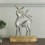 Personalised Any Message Metal Stag Wooden Base Ornament - Image 5