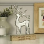 Personalised Any Message Metal Stag Wooden Base Ornament - Image 6