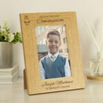 Personalised ‘First Holy Communion’ 4×6 Portrait Oak Finish Photo Frame - Image 3