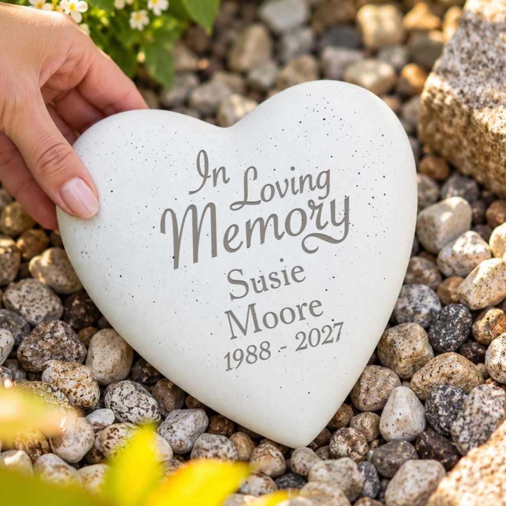 P011311 Personalised In Loving Memory Memorial Heart Shaped Resin Garden Graveside Ornament New 2026 2