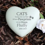 Personalised 'Pawprints On Our Hearts' Cat Memorial Heart Shaped Resin Garden/Graveside Ornament - Image 2