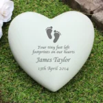 Personalised Baby Footprints Motif Memorial Heart Shaped Resin Garden/Graveside Ornament