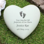 Personalised Baby Footprints Motif Memorial Heart Shaped Resin Garden/Graveside Ornament - Image 2