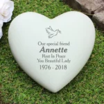 Personalised Dove Motif Memorial Heart Shaped Resin Garden/Graveside Ornament