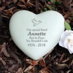 Personalised Dove Motif Memorial Heart Shaped Resin Garden/Graveside Ornament - Image 2