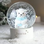 Personalised Name Only Stars Motif Polar Bear Snow Globe - Image 2