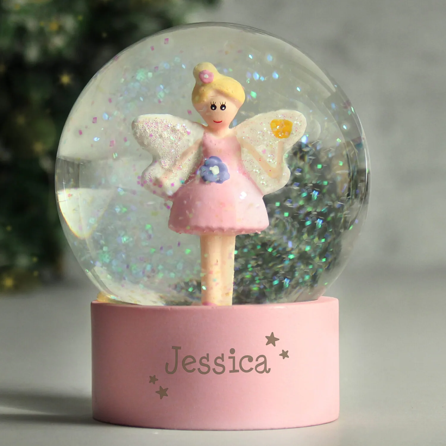 P011353 Personalised Name Only Fairy Stars Motif Glitter Snow Globe Personalised Name Only Fairy Stars Motif Glitter Snow Globe - Image 1