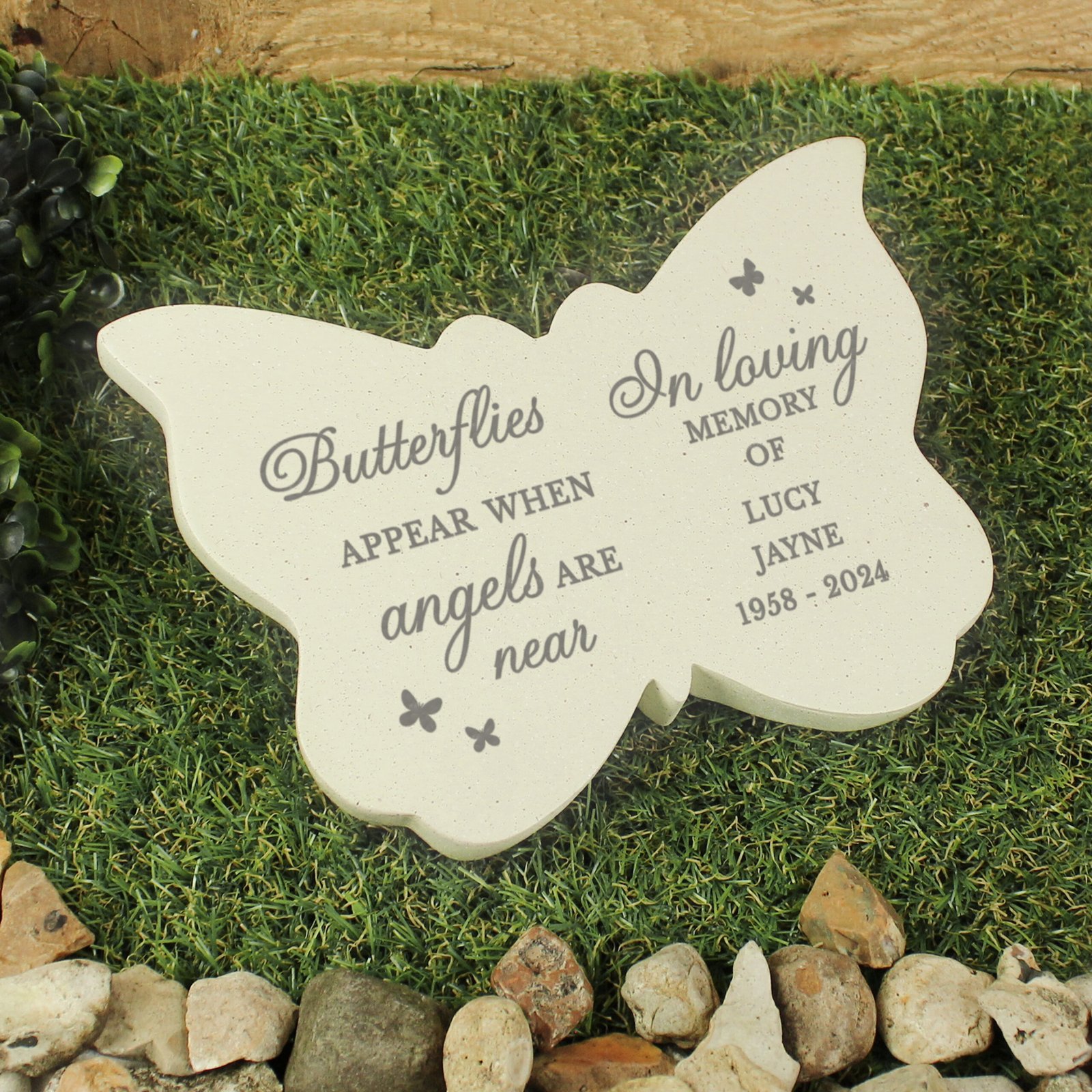 P011396 Personalised 'Butterflies Appear...' Memorial Resin Butterfly Graveside Garden Ornament Personalised 'Butterflies Appear...' Memorial Resin Butterfly Graveside/Garden Ornament - Image 1