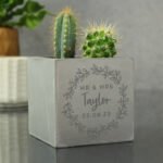 Personalised Any Message Floral Wreath Design Concrete Plant Pot