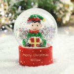 Personalised Any Message Christmas Elf Glitter Glass Snow Globe